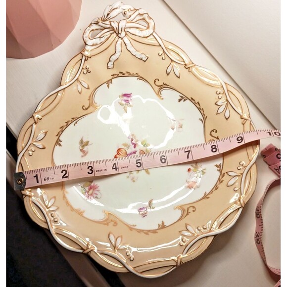 ANTIQUE 1864 Porcelain Coalport Painted Flower Pink Roses Reticulated Dish Bow - Picture 5 of 15